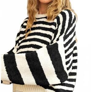 NEW BIBI mixed stripe comfy sweater in black/ ivory